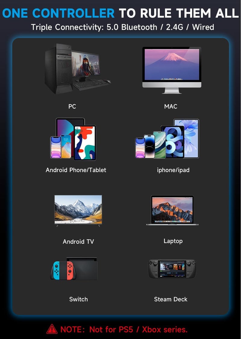 AOC وحدة تحكم شاشة تفاعلية للكمبيوتر — وحدة تحكم لاسلكية متوافقة مع الكمبيوتر/Switch/Switch 2/iOS/Android، عصا تحكم وتأثير هال، إضاءة RGB، اهتزاز قابل للتعديل/تيربو، بطارية 1000mAh (بيضاء) - Image 4